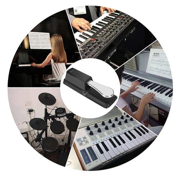Universal Sustainpedal med polaritetsomkopplare för keyboards, digitalpianon, MIDI och synthesizer