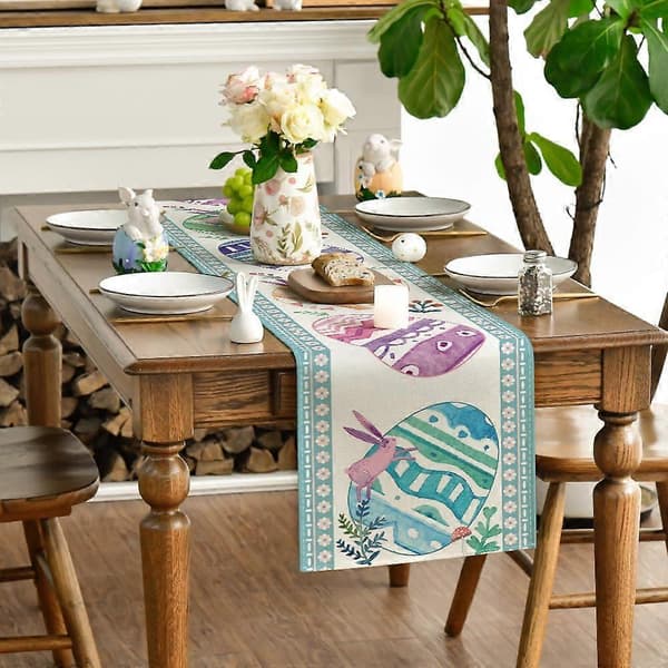 Easter Bunny Table Runner, 13 x 72 Inch Cute Easter Egg Design for Spring Holiday Kitchen and Dining Decoration (FMY)