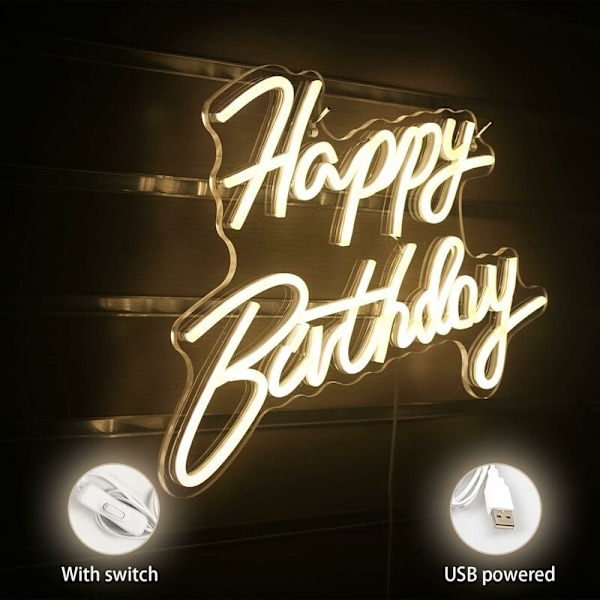 Gratulerer med dagen Neon Skilt Varmt Hvit 1 stk LED Neon Lys Veggdekorasjon for Hjem Soverom Bar Klubb Bursdagsfest Dekorasjon med USB Strøm Bursdagsgave