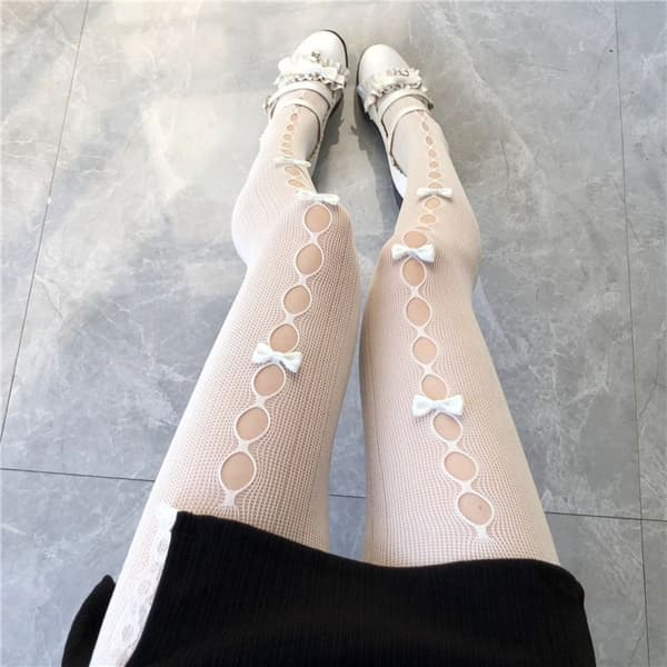 Rosett blonde strømper Mesh HVID