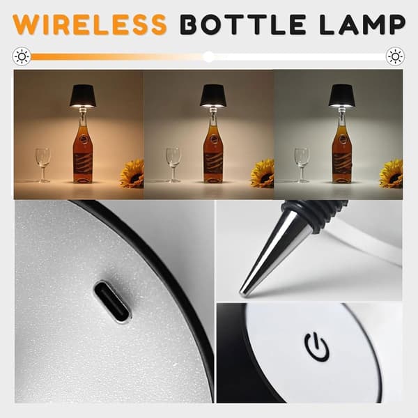Langaton LED-pullolamppu viinille, musta