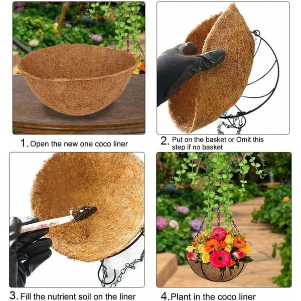 Natural Coconut Fiber Liner for Hanging Baskets, 2 Pcs - 25 cm Round Replacement