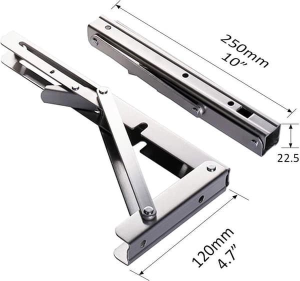 Fällbar hyllkonsol, rostfritt stål, väggmonterad, 250 mm, lastkapacitet 80 kg, 1 par