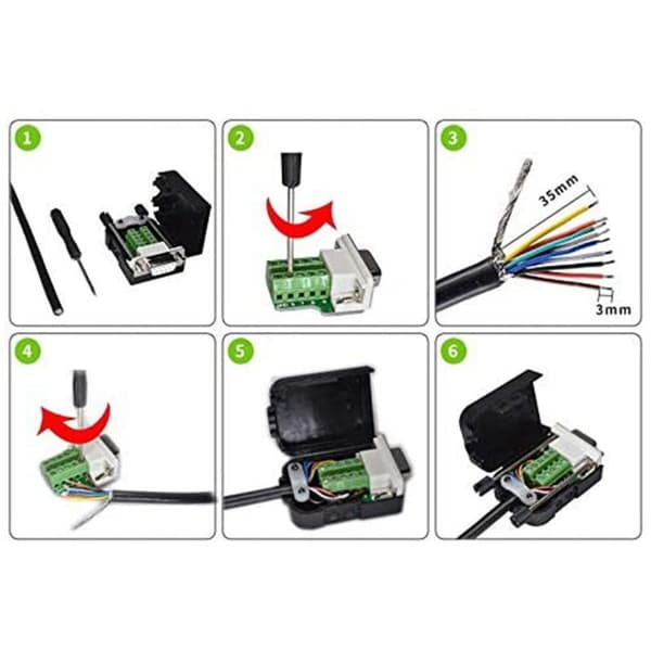 Loddefri stik DB9 RS232 D-SUB Seriel til 9-bens portterminal hanadapter med hus (1 stk-han + 1 stk-)