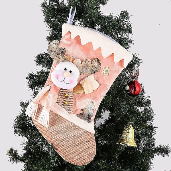 41,9 cm 3D Glitter Julstrumpor Älgdocka Julgåva Påse Hängande Strumpor För Barn Heminredning