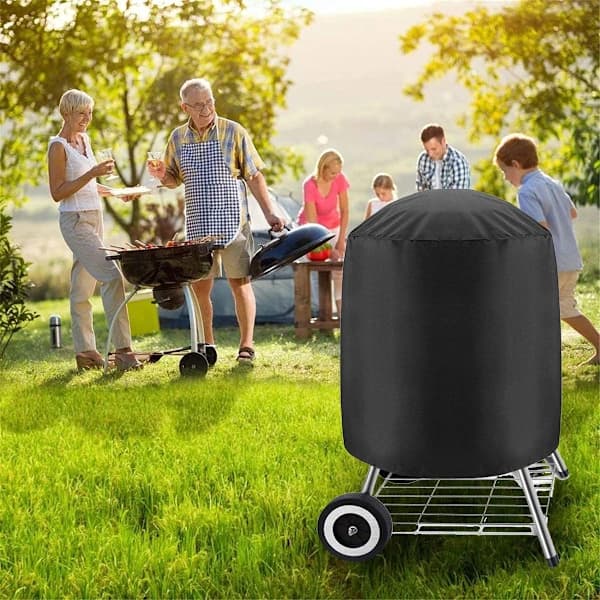 Rundt polyesterkulgrillovertræk med snøre, støvovertræk til udendørsgrill, sort 70 x 70 cm