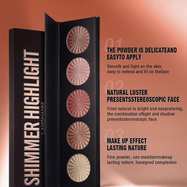 Waterproof Long-Lasting Highlighter Palette with Five Shades Face Illuminator Compact