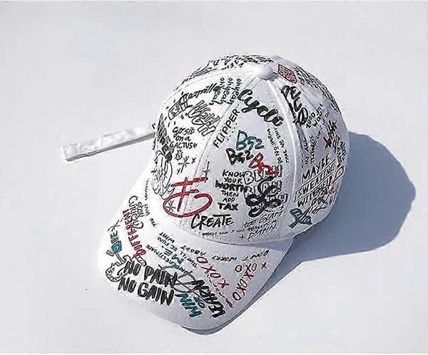 Unisex Graffiti Justerbar Baseballcaps Bomull Hip Hop Snapback Hatter for Menn og Kvinner Hvit