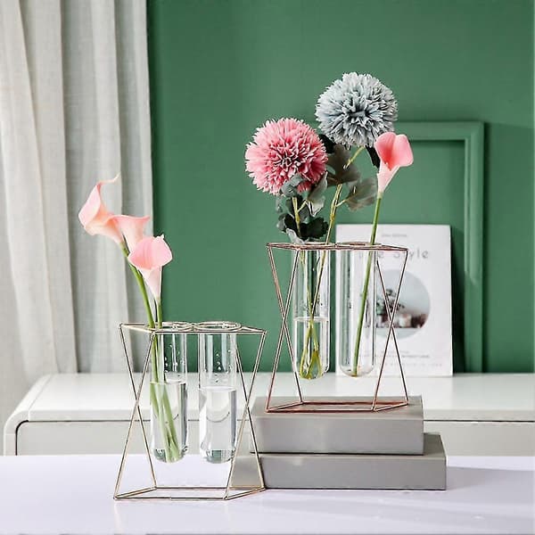 Wall Mounted Glass Vase Wall Decoration Iron Hanging Flower Vases Hydroponic Plants Container Home