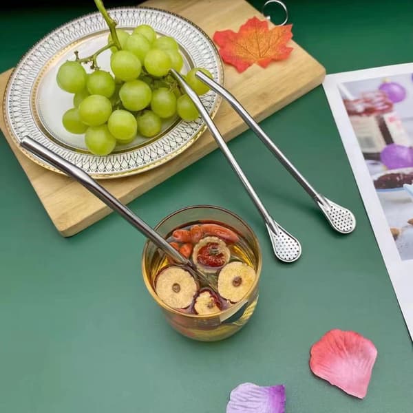 6 Set of Stainless Steel Mojito Straws, Teaspoon, Cocktail Spoon, Reusable