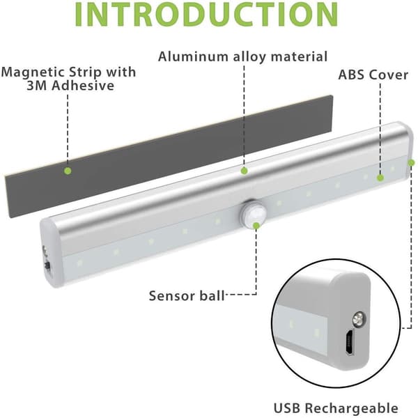 LED-bevegelsessensor garderobelys, USB KLB