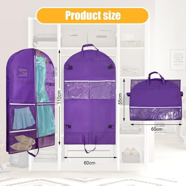 Garment Bag 110x60 cm with 5 Pockets Foldable Suit Bag Garment Bag/Clothes Protector / Garment Storage Purple