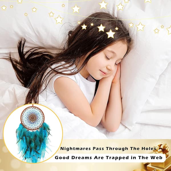 Dream Catcher Large with Colorful Feathers (Blue)