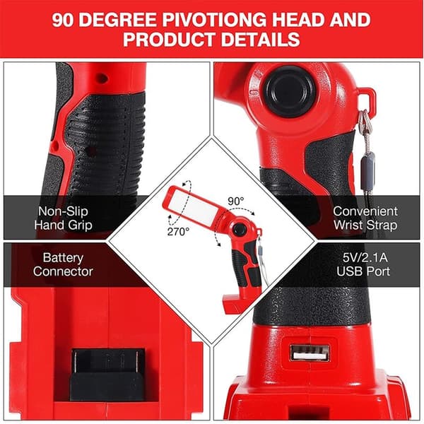 Portable 12W LED Warning Light for Power Tools 18V Battery Lighting (C)