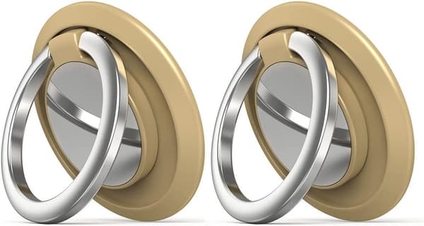 2 Pieces Cell Phone Ring Holder, Magnetic Finger Ring Stand Car Mount Available 360° Adjustable Cell Phone Loop (Gold)