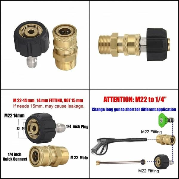 M22-14 Högtryckstvätt Adapter Set, 3/8 Snabbkoppling Vridbara Adaptrar, Manlig Högtrycksvattenpistol, Trädgårdsslang Kopplingssats
