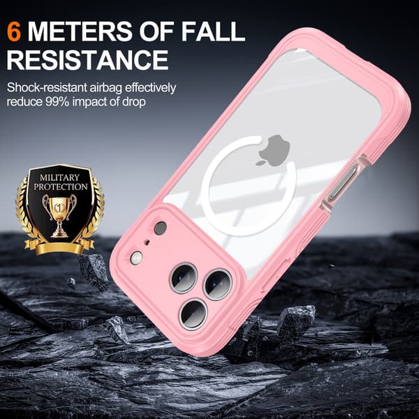 Rosa 9H Hærdet Glas Stødsikkert Cover Kompatibelt med iPhone 17 Pro Max