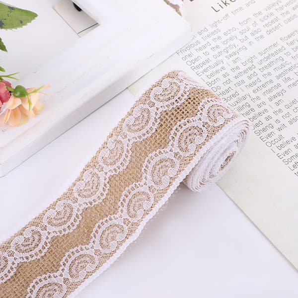 Burlap Rolls, Burlap Wreath with White Lace, DIY Crafts, Gift Wrapping, Party Decoration (6cmx3m)