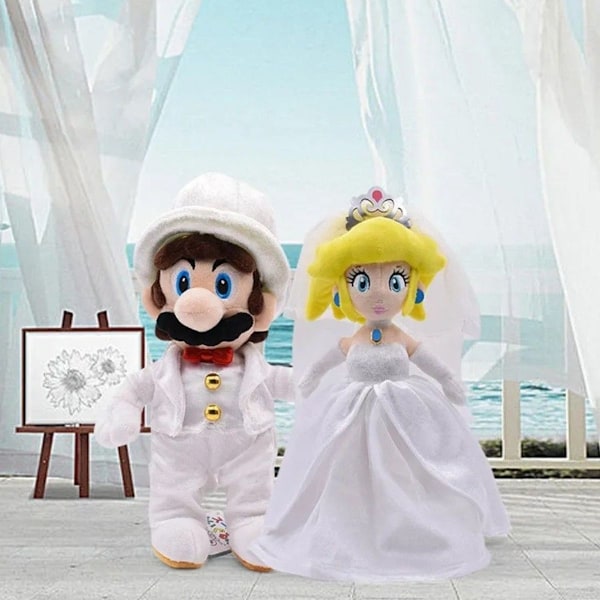 2 Super Mario Bryllup Bryllup Peach kussede legetøjsstoffer anime plus figur sæt