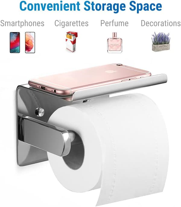Vægmonteret toiletpapirholder i rustfrit stål med hylde