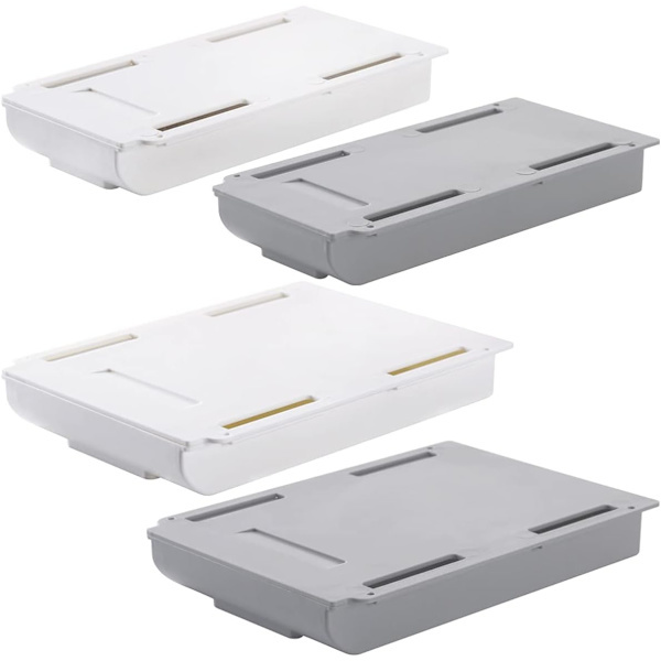 Under-table drawer, 4-pack self-adhesive organizing boxes with self-adhesive screws (2 sizes)