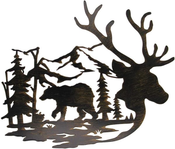 Metal Wall Art - Deer and Bear in the Forest Pine Wall Decor H