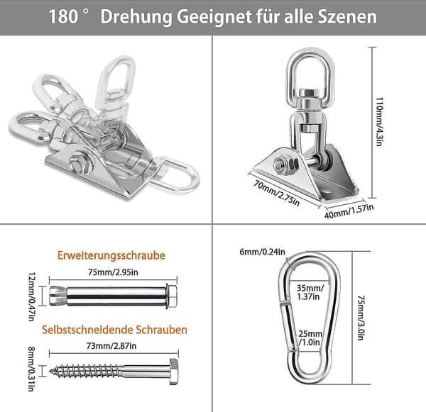 Krok 180 Swing, Rustfrit Stål Tungt Loftinstallation Op Til 450 Kg
