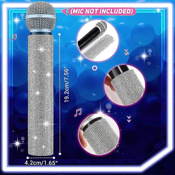Microphone Handle Cover, Glittering Bling Crystals Microphone Handle Sleeve for Party & TV Show, for Most Wireless Microphones