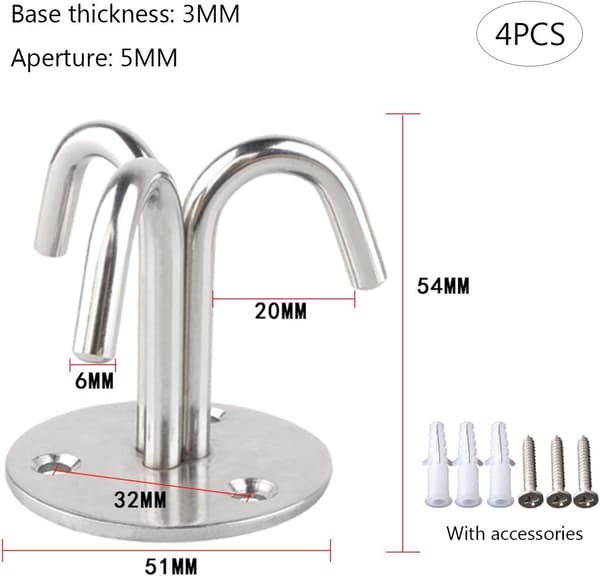 4 Pieces Stainless Steel Ceiling Hooks, Ceiling Mounted Hook, S