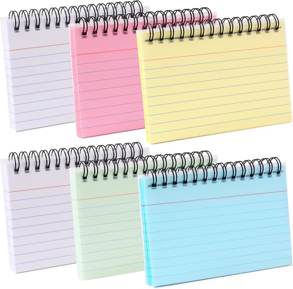 Mini Multi-colored Paper Cards, 6 Spiral Notepads, 300 Sheets, ZQKLA