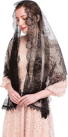 Catholic Chapel Veil Spanish Lace Floral Mantilla Veils Shawl Wrap Mass Head Covering Rectangular Shape