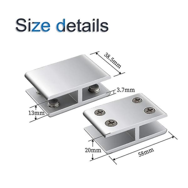 2 st Glasfäste Dubbelsidig Aluminiumlegering Glashyllstöd Fäste Glasclips