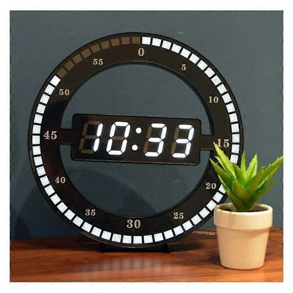 Silent LED Digital Table Clock - Black Electronic Wall Clock - Round Table Clock - For Bedroom, Living Room and Office 30 cm
