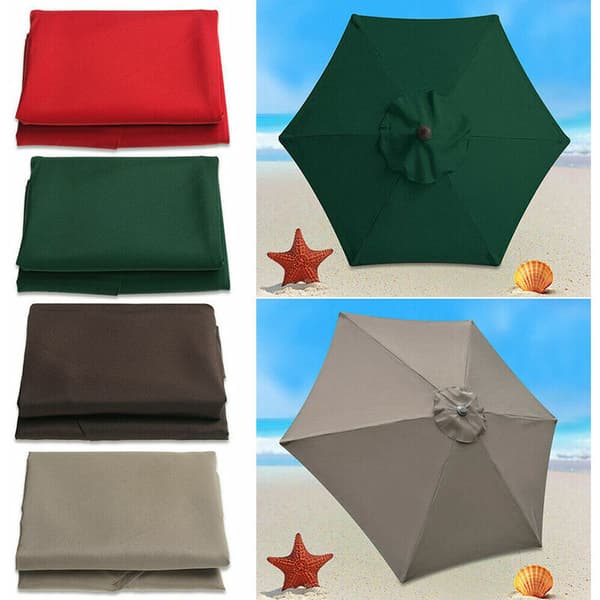 Parasol Replacement Cover 6 Ribs 2M Waterproof UV Protection Replacement Fabric Khaki