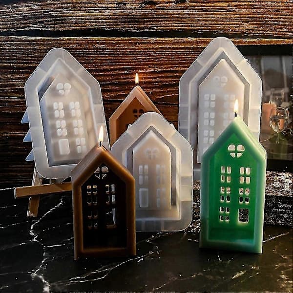 House Candlestick Silicone Mold DIY Handmade Window House Plaster Concrete Resin Candlestick Craft Casting Molds L
