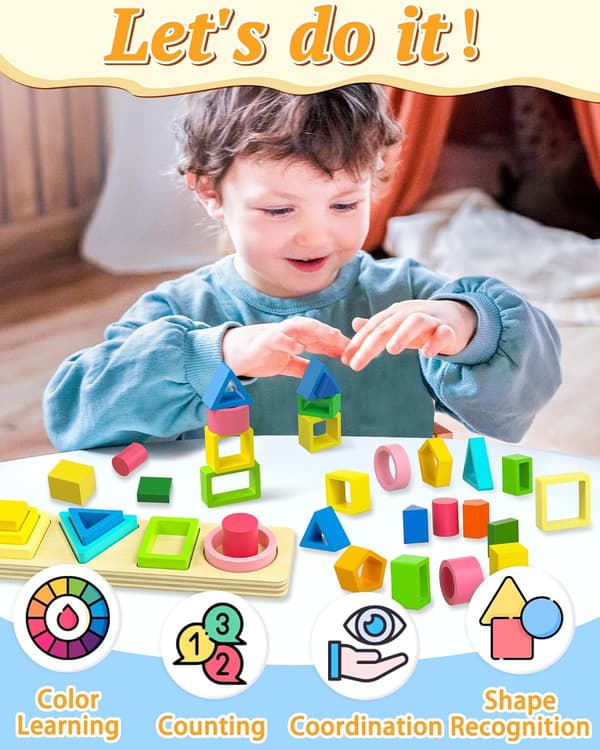 FormSorter Trælegetøj til Børn 1-3 År - Ring Puslespil Gave til Småbørn