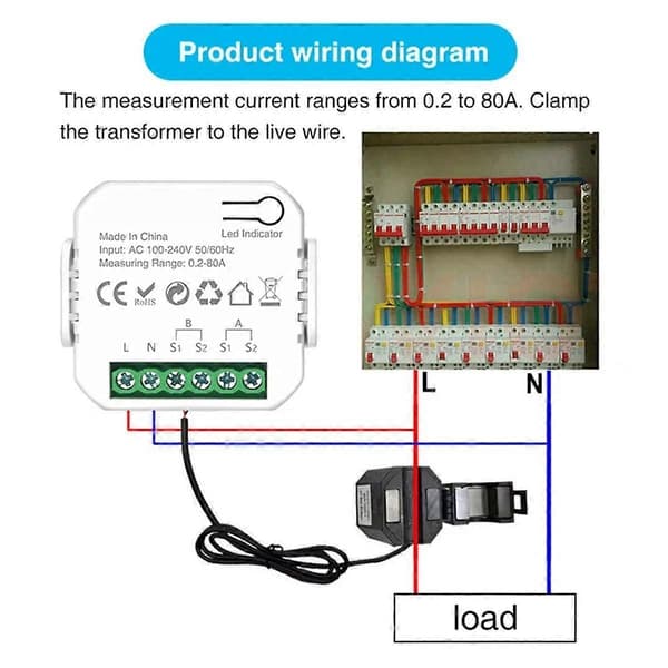 Tuya Wifi Smart Energy Meter with Current Transformer Clamp 2 Channels 80A Energy Meter Smart Home Wa