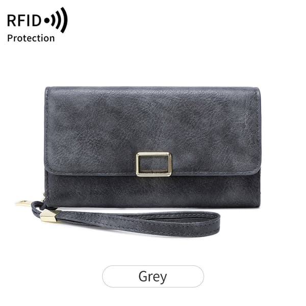 New RFID Multifunctional Women's Trifold Long Wallet Grey