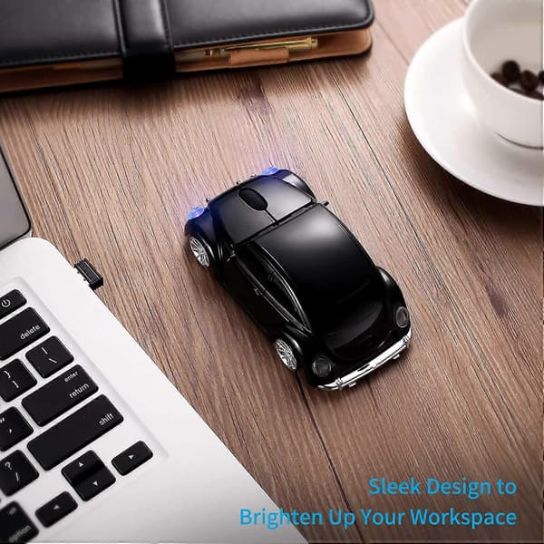 [Updated] Classic Car Shaped Mouse with LED Headlights, 1600 DPI, 2.4 GHz Wireless Computer Mouse, Comfortable for All Use, Black