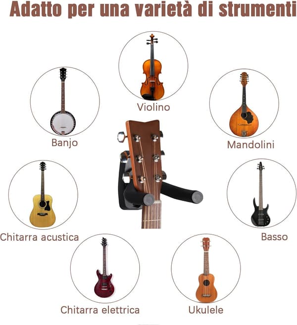 Gitarrväggfäste, Gitarrvägghängare, Ukuleleväggfäste, Elgitarr, Klassisk gitarr, Bas, Gitarrvägghängare, Svart (1