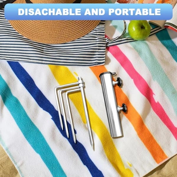 [EN] Beach Umbrella Base, Adjustable Metal Base with Anchor, Umbrella Holder with 4 Removable Support Rods