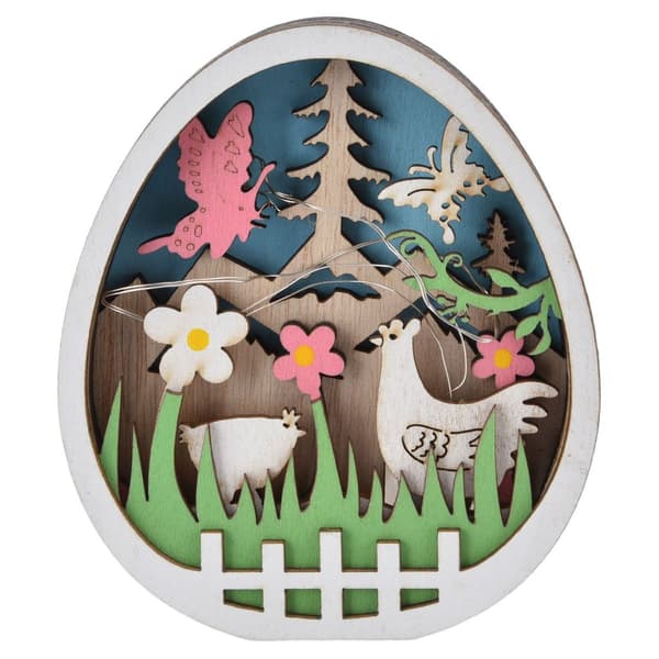 LED Wooden Easter Egg with Turkey Pattern, Natural Boxwood KLB