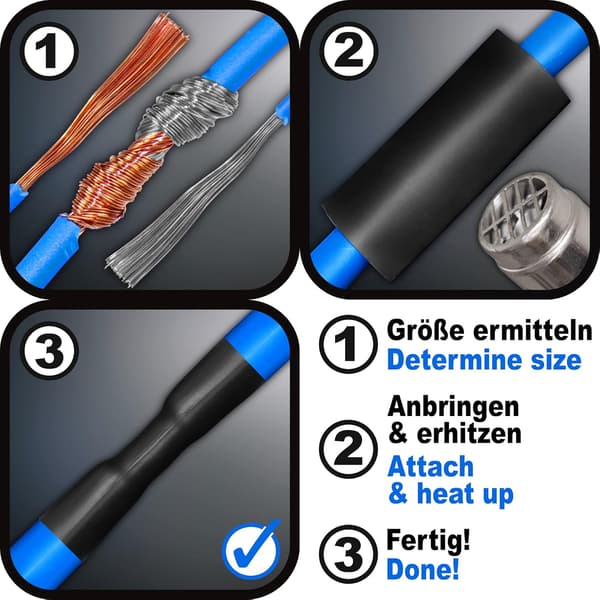 Sort krympeflex (pr. meter med lim) - Ø 15 mm 1 meter Kit 3:1 - Til loddeforbindelser til kabelisolering