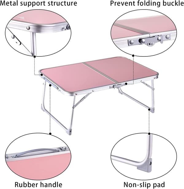 Foldbart laptopbord, morgenmadsbakke, bærbart mini-picnicbord opbevaringsplads laptopbord læsestativ (pink)