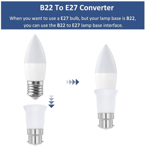 B22 til E27 Sokkeladapter 2-pak 0-250V til LED Pærer Halogen CFL-lamper Kompatibel med E27 Pærer