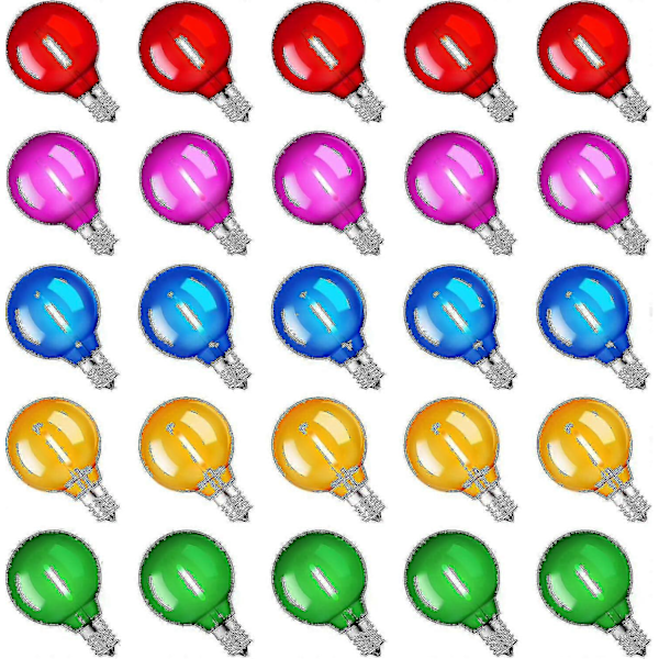 Premium 25-pack Multicolor G40 LED Julgransbelysning UL-certifierad 1 Watt E12/C7 Ljushållarbas Plast Splittersäker LED-lampor