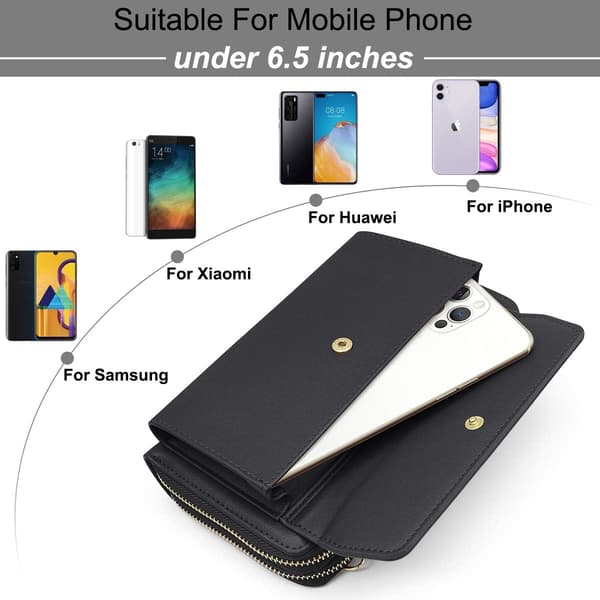 Svart mobiltelefonväska i konstläder för kvinnor, 2