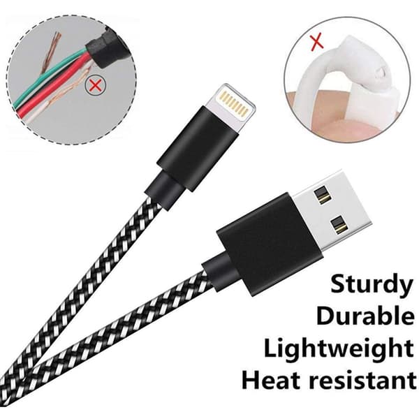 Pakke med iPhone-opladerkabel 3ft/6ft/10ft flettet nylon hurtig USB KLB