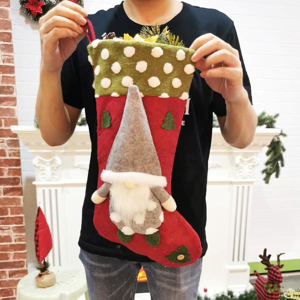 3D Swedish Tomte Gnome Christmas Stocking 18.8\" Plush Christmas Stocking