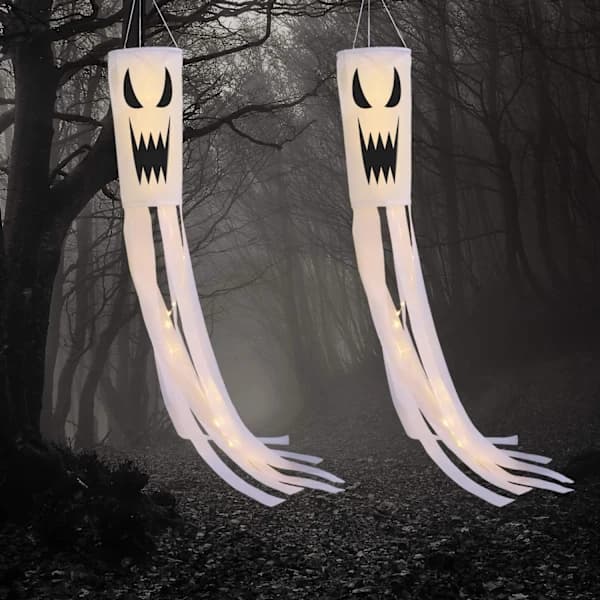 LED Ghost Windsock til Halloween, Udendørs Havepynt og Fest Hængende Rekvisitter 2 stk